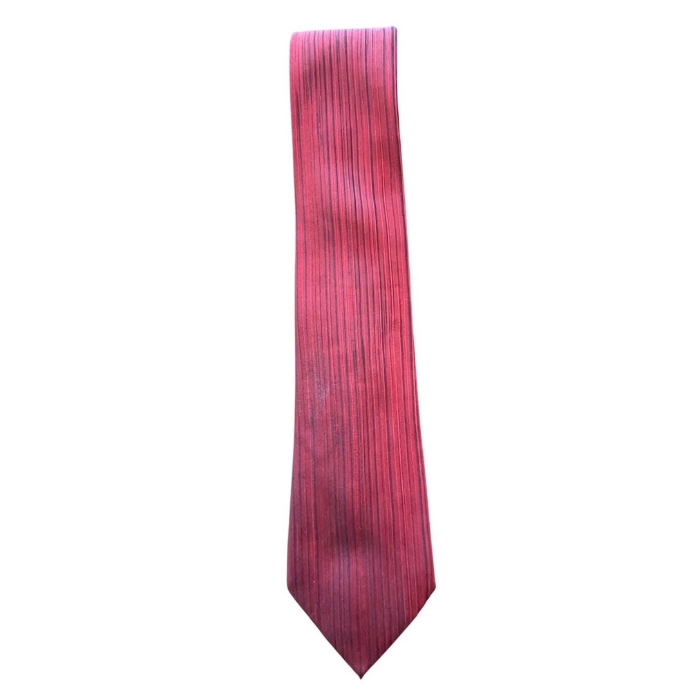 Sulka London Silk Tie Mens Red Burgundy Striped Handmade in England Vintage